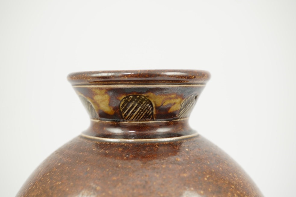 Robert Wallace Martin for Martin Brothers: A salt-glazed stoneware vase decorated with a pond scene